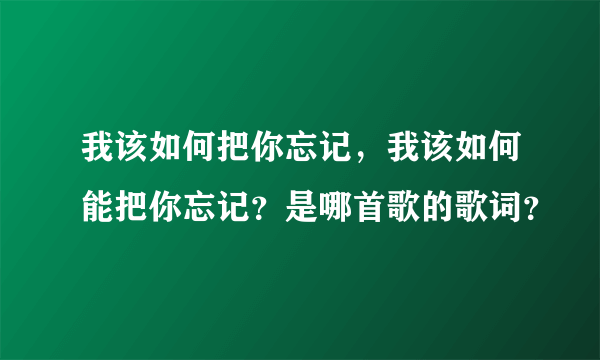 我该如何把你忘记，我该如何能把你忘记？是哪首歌的歌词？