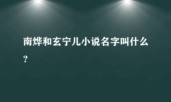 南烨和玄宁儿小说名字叫什么？