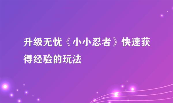 升级无忧《小小忍者》快速获得经验的玩法