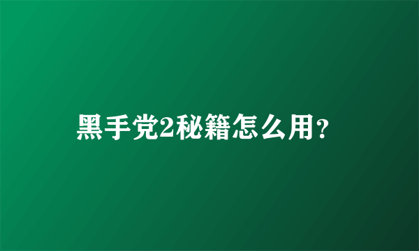 黑手党2秘籍怎么用？