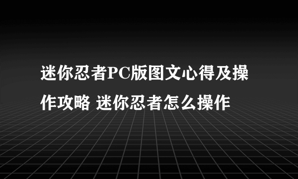 迷你忍者PC版图文心得及操作攻略 迷你忍者怎么操作