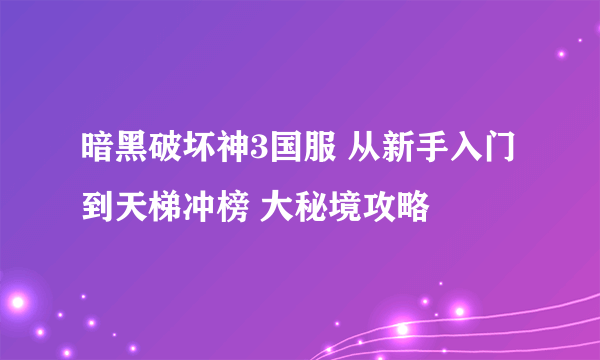 暗黑破坏神3国服 从新手入门到天梯冲榜 大秘境攻略