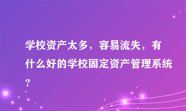 学校资产太多，容易流失，有什么好的学校固定资产管理系统？