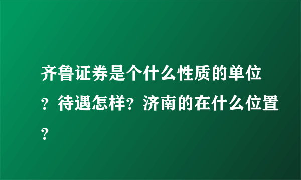 齐鲁证券是个什么性质的单位？待遇怎样？济南的在什么位置？