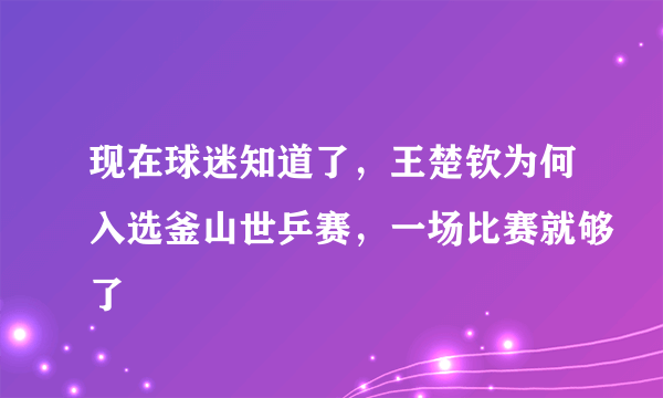 现在球迷知道了，王楚钦为何入选釜山世乒赛，一场比赛就够了