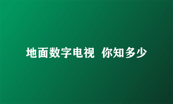 地面数字电视  你知多少