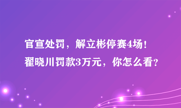 官宣处罚，解立彬停赛4场！翟晓川罚款3万元，你怎么看？