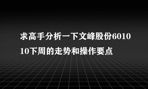 求高手分析一下文峰股份601010下周的走势和操作要点