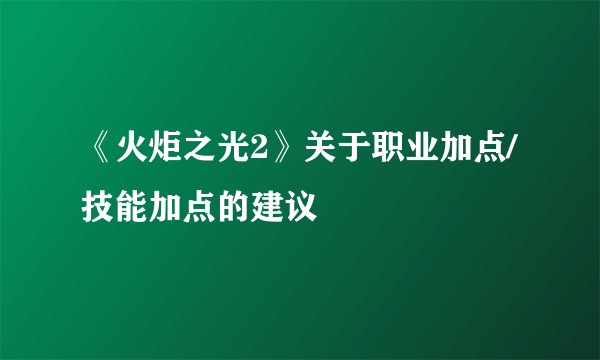 《火炬之光2》关于职业加点/技能加点的建议