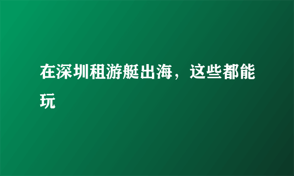 在深圳租游艇出海，这些都能玩