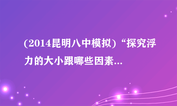 (2014昆明八中模拟)“探究浮力的大小跟哪些因素有关”实验的部分操作、装置静止时测力计指针的位置如图所示.(1)乙图中测力计的示数为______N.由甲、乙、丙所示实验可得出的结论是：在液体密度相同时，物体所受浮力的大小跟______有关；(2)由丙、丁所示实验得出的结论是：______；(3)由图中提供的数据，可以求出盐水的密度为______kg/m3.