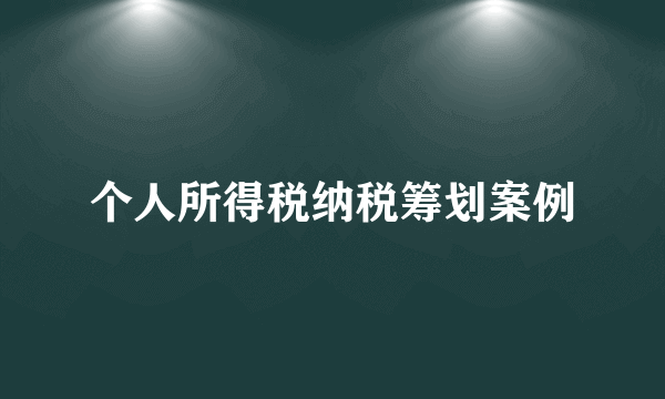 个人所得税纳税筹划案例