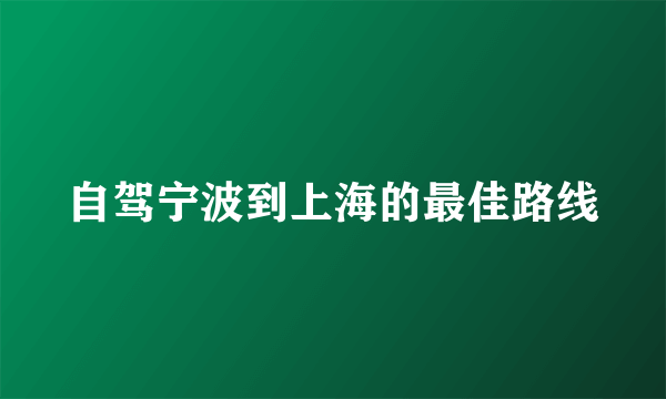 自驾宁波到上海的最佳路线