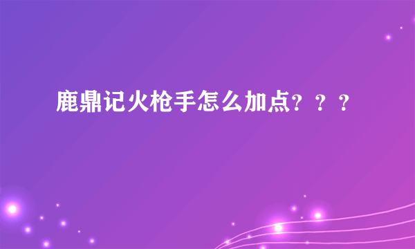 鹿鼎记火枪手怎么加点？？？