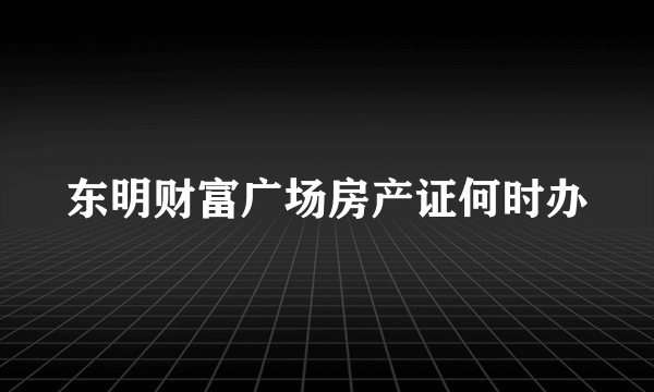 东明财富广场房产证何时办