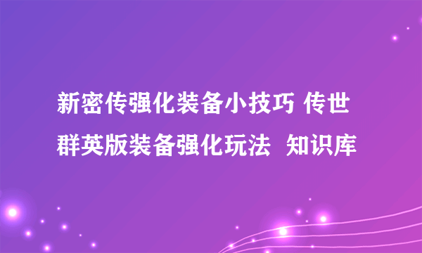 新密传强化装备小技巧 传世群英版装备强化玩法  知识库