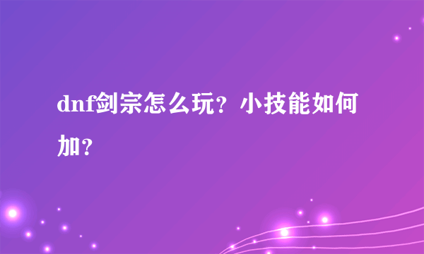 dnf剑宗怎么玩？小技能如何加？