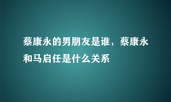 蔡康永的男朋友是谁，蔡康永和马启任是什么关系