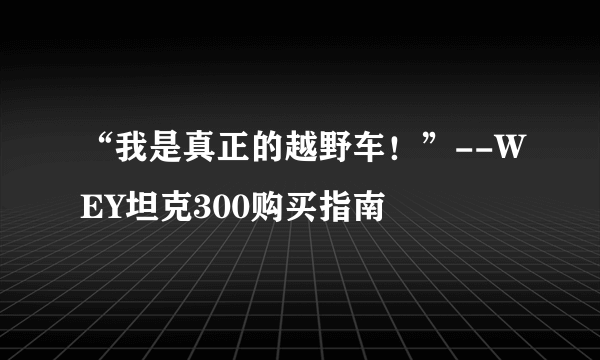 “我是真正的越野车！”--WEY坦克300购买指南