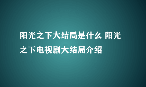 阳光之下大结局是什么 阳光之下电视剧大结局介绍