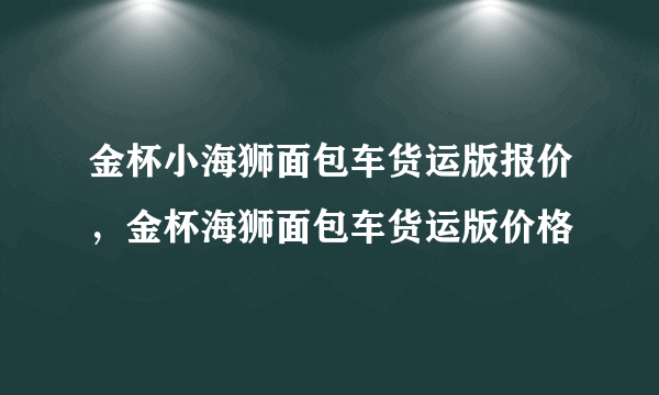 金杯小海狮面包车货运版报价，金杯海狮面包车货运版价格