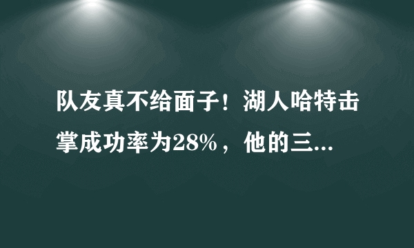 队友真不给面子！湖人哈特击掌成功率为28%，他的三分球命中率40%