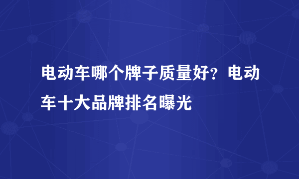 电动车哪个牌子质量好？电动车十大品牌排名曝光