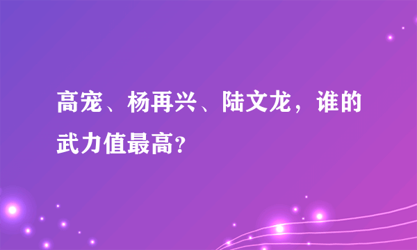 高宠、杨再兴、陆文龙，谁的武力值最高？