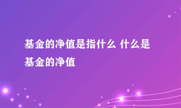 基金的净值是指什么 什么是基金的净值