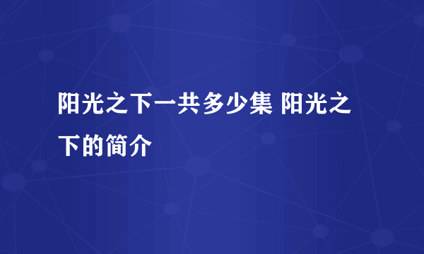 阳光之下一共多少集 阳光之下的简介