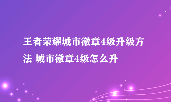 王者荣耀城市徽章4级升级方法 城市徽章4级怎么升