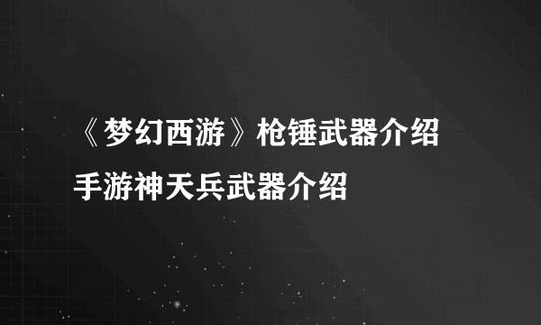 《梦幻西游》枪锤武器介绍 手游神天兵武器介绍