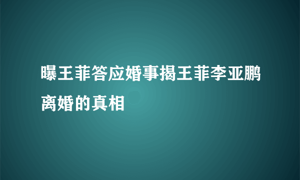 曝王菲答应婚事揭王菲李亚鹏离婚的真相