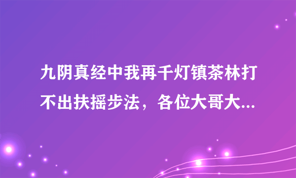 九阴真经中我再千灯镇茶林打不出扶摇步法，各位大哥大姐能不能送我，我在望仙阁，账号是zzrr4455