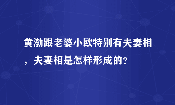 黄渤跟老婆小欧特别有夫妻相，夫妻相是怎样形成的？