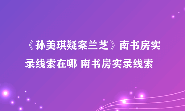 《孙美琪疑案兰芝》南书房实录线索在哪 南书房实录线索