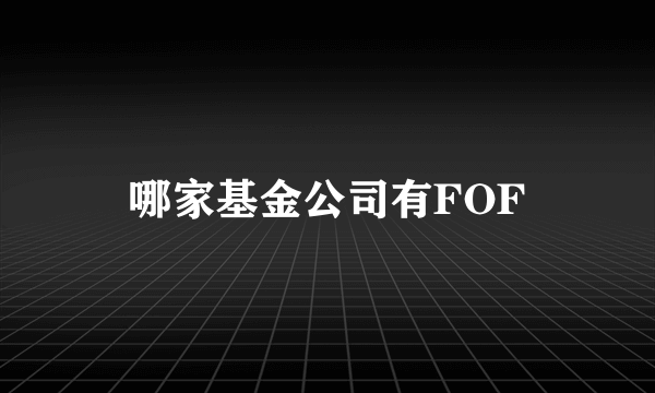 哪家基金公司有FOF