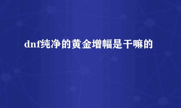 dnf纯净的黄金增幅是干嘛的