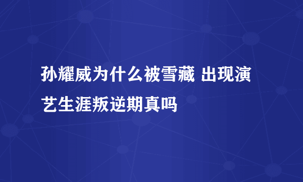 孙耀威为什么被雪藏 出现演艺生涯叛逆期真吗