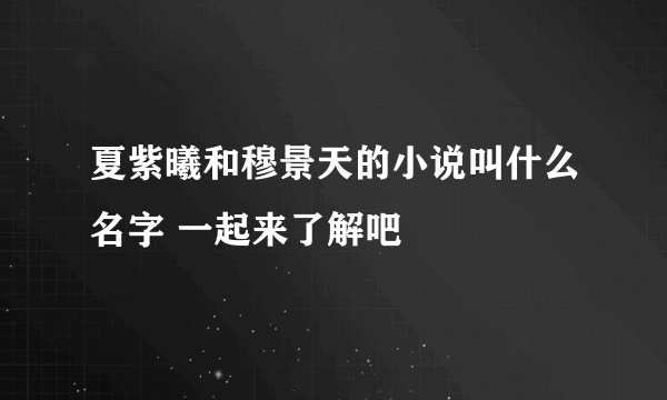 夏紫曦和穆景天的小说叫什么名字 一起来了解吧