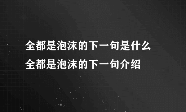 全都是泡沫的下一句是什么 全都是泡沫的下一句介绍