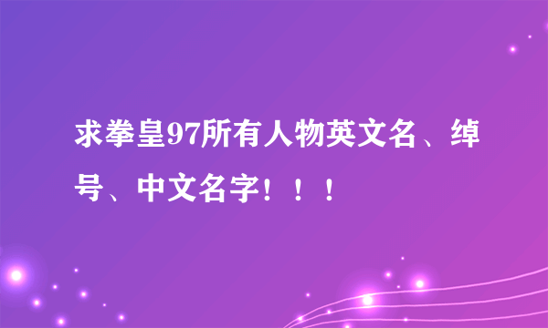 求拳皇97所有人物英文名、绰号、中文名字！！！