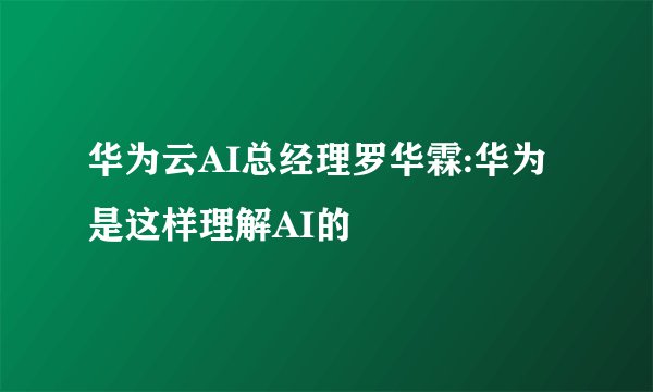 华为云AI总经理罗华霖:华为是这样理解AI的