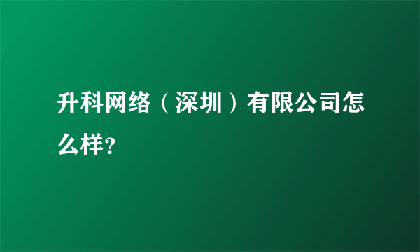 升科网络（深圳）有限公司怎么样？