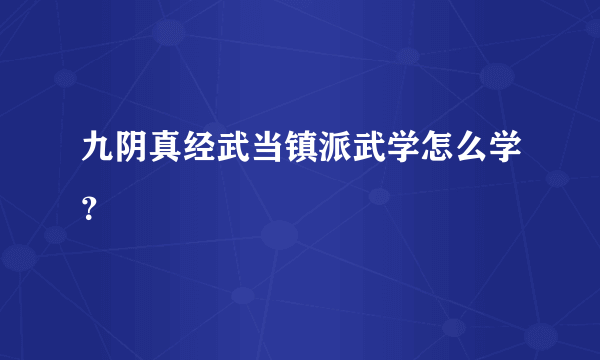 九阴真经武当镇派武学怎么学？