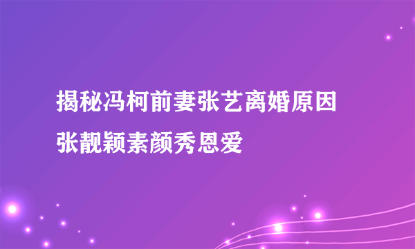 揭秘冯柯前妻张艺离婚原因 张靓颖素颜秀恩爱