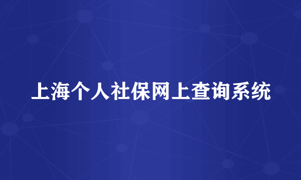 上海个人社保网上查询系统