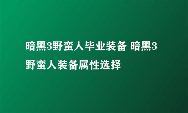 暗黑3野蛮人毕业装备 暗黑3野蛮人装备属性选择