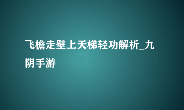 飞檐走壁上天梯轻功解析_九阴手游