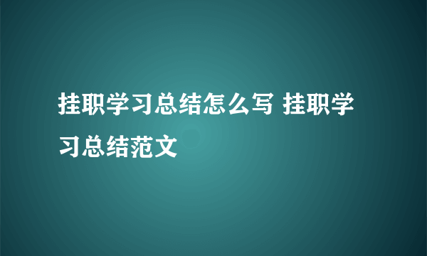 挂职学习总结怎么写 挂职学习总结范文